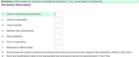 Test Session Observations
